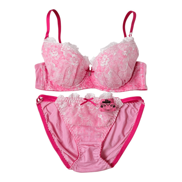 Pink floral lace Japanese Bra + Underwear Set UK 32A    