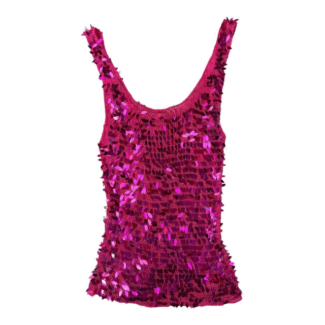 y2k hot pink sequin crochet top 