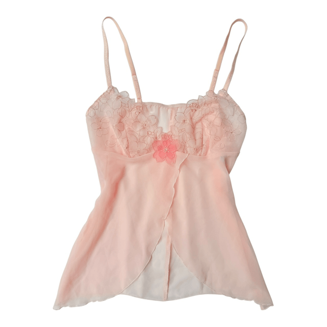 Japanese brand coquette light pink embroidered babydoll with floral appliqué cami 