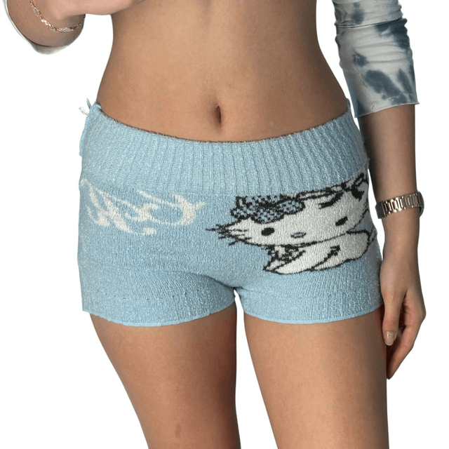 Charmmy Kitty Blue Knit Fold-Over Shorts