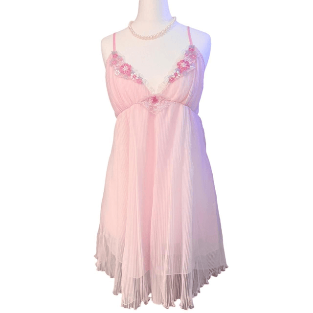 coquette pink floral embroidered cups slip dress