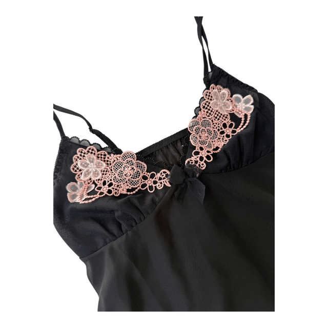 Japanese brand coquette black pink floral lace embroidered cups cami