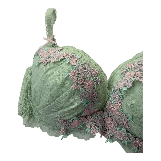Green and pink  Embroidered Japanese Bra UK 32D