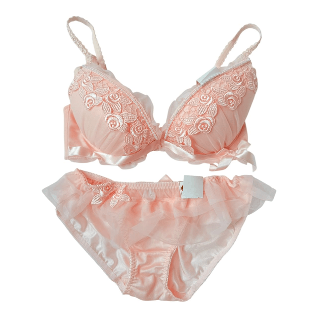 Pastel pink butterfly tulle Japanese Bra + Underwear Set UK 32C   