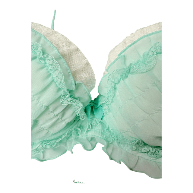 Mint green tulle Embroidered Japanese Bra + Underwear Set UK 34C  