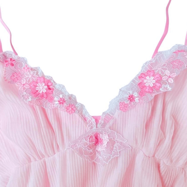 coquette pink floral embroidered cups slip dress