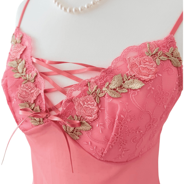 coquette pink rose embroidered and ribbon cups cami 