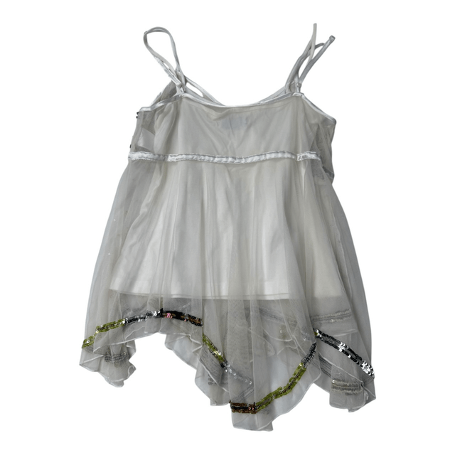 y2k white and green beaded fairy asymmetrical hem top