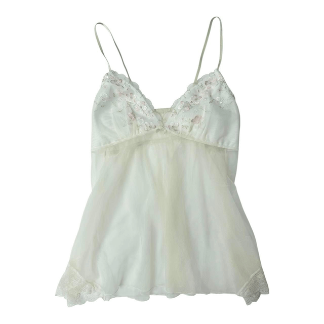 Japanese brand coquette light green and pink flowers embroidered cups cami 