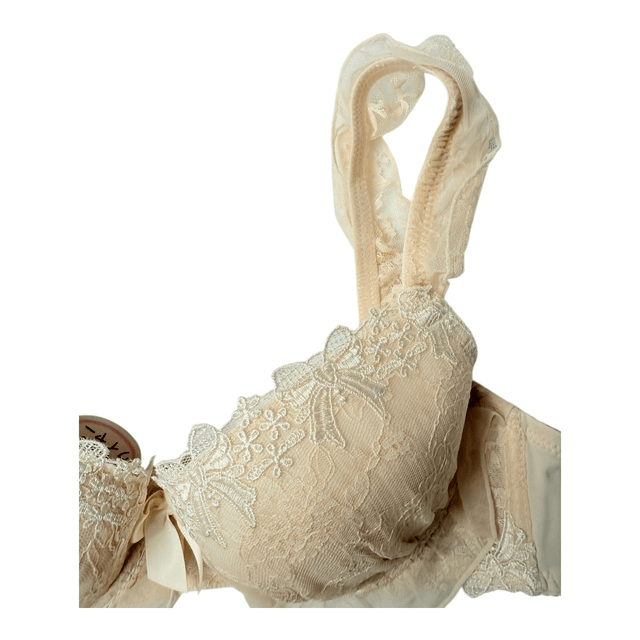 Peachy/cream embroidered bows Japanese Bra + Underwear Set UK 34B, 34D