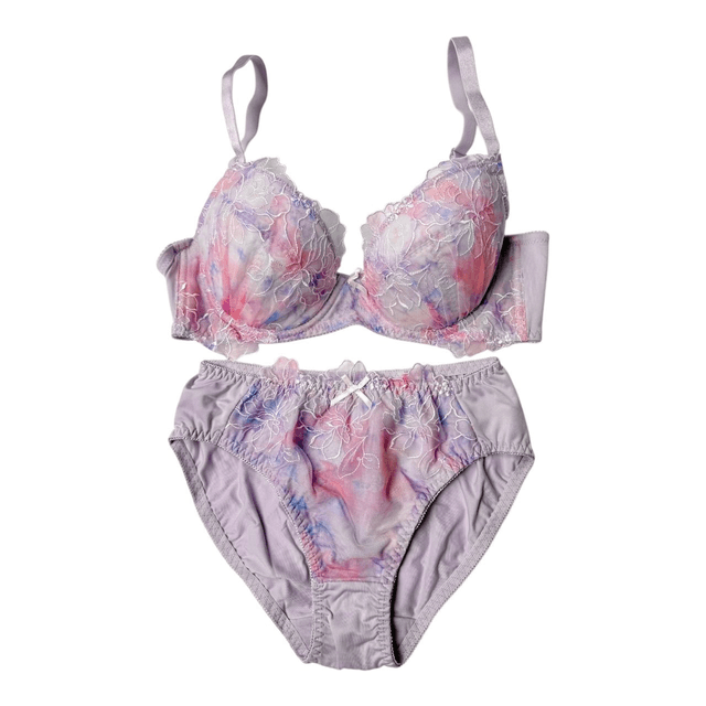Pink and Purple Floral Japanese Bra + Underwear Set UK 34B, 36A, 34A