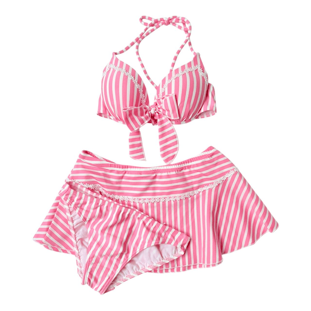 BNWT Pink stripes japanese 3 piece bikini set  