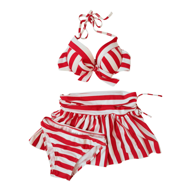 BNWT Red striped japanese 3 piece bikini set   