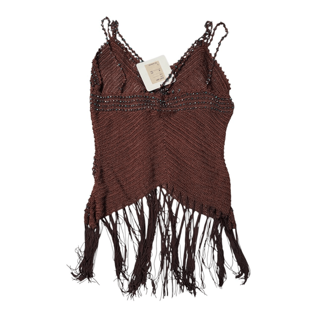 BNWT y2k INSANE brown knitted cami with ribbon fringe detail 