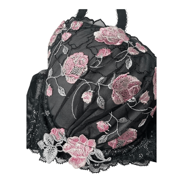 Black + pink floral Japanese Bra UK 32B  