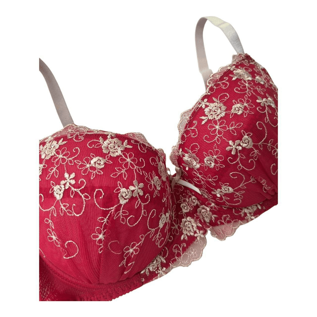 Red embroidered Japanese Bra + Underwear Set UK 36DD 