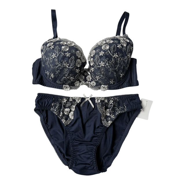Navy Blue Japanese Bra + Underwear Set UK 36C 
