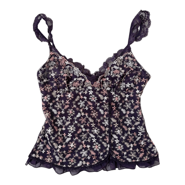 BNWT Japanese brand coquette purple embroidered bow cami top and underwear set 