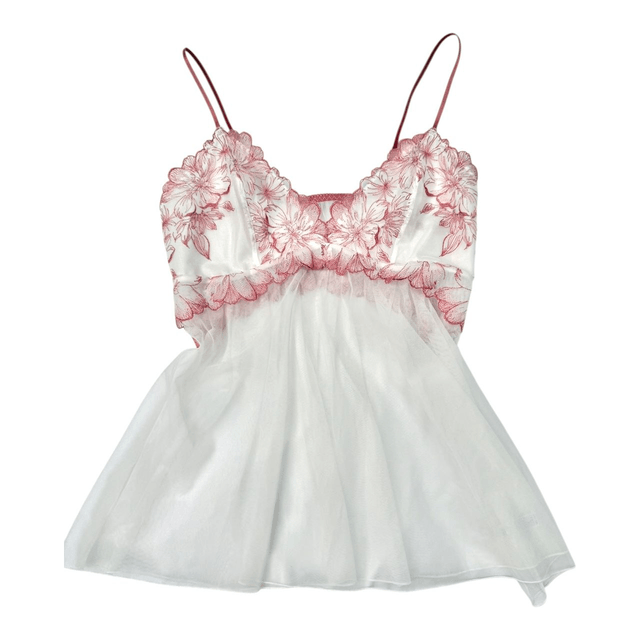 Japanese brand coquette white and rose red floral lace embroidered cups cami