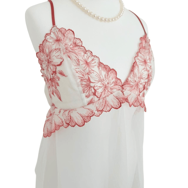 Japanese brand coquette white and rose red floral lace embroidered cups cami