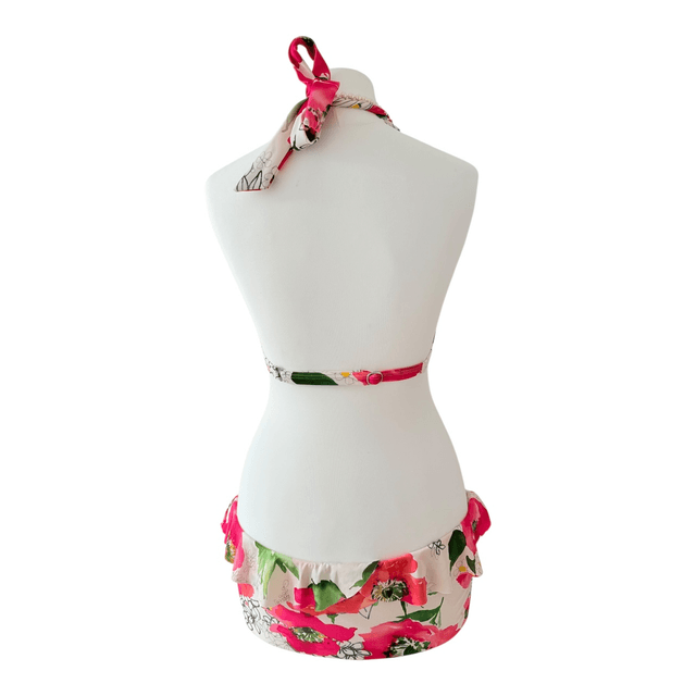 coquette red/pink floral ruffle  japanese 3 piece bikini set 