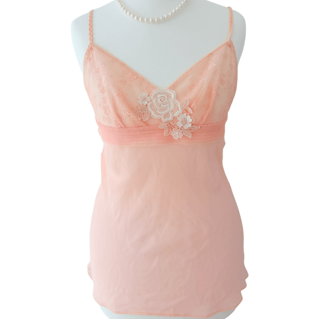 Japanese brand coquette peachy pink floral embroidered cups cami