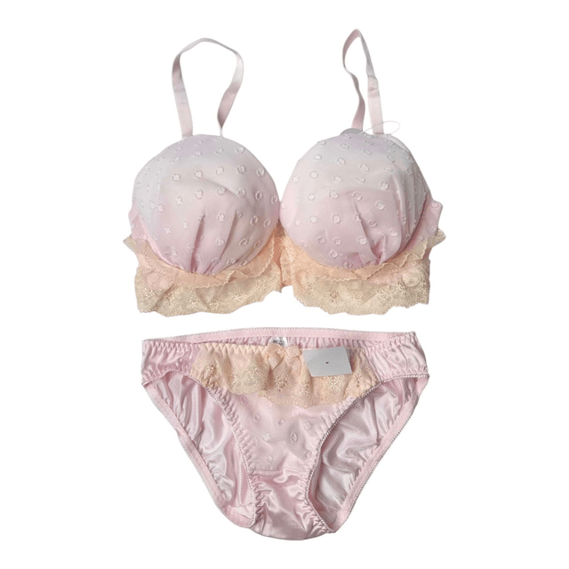 Pink polka dot Japanese Bra + Underwear Set UK 32DD  