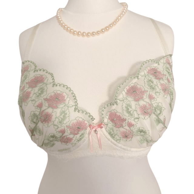 Pink and green Floral Japanese Bra uk 34DD
