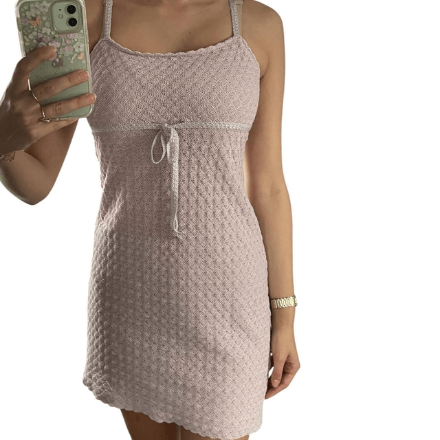 Japanese Brand Pink Crochet Overlay Mini Dress 