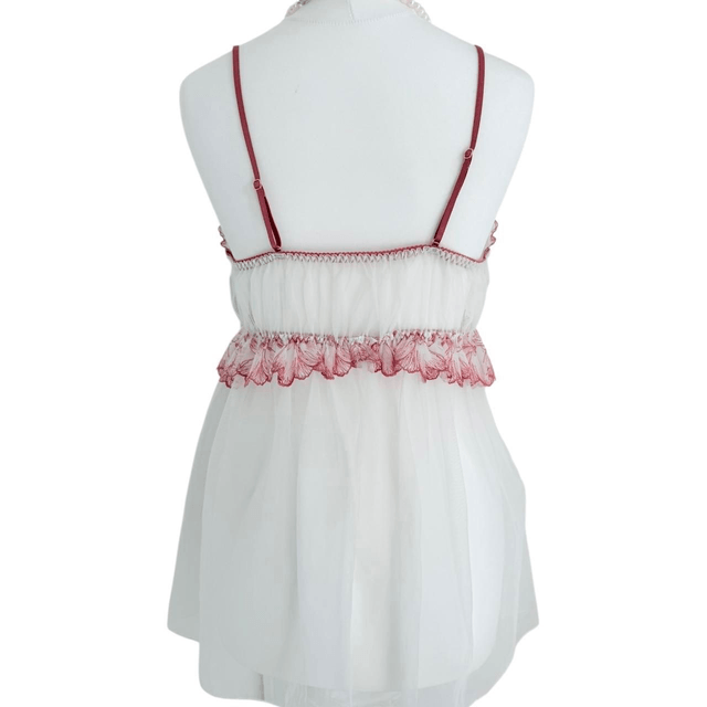 Japanese brand coquette white and rose red floral lace embroidered cups cami