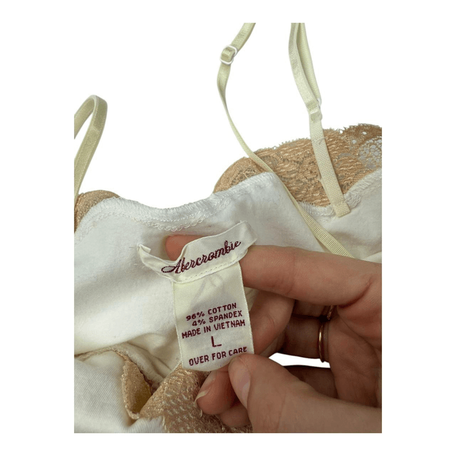 y2k abercrombie and fitch white and tan beaded cami 