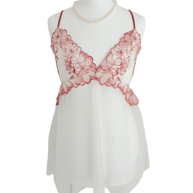 Japanese brand coquette white and rose red floral lace embroidered cups cami