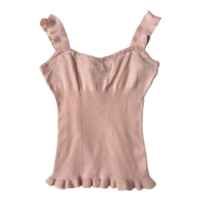 Japanese Brand Coquette Pink Knit Beaded Milkmaid Angora Cami Top 