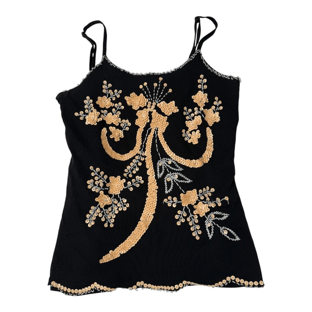 y2k black mesh beaded cami 