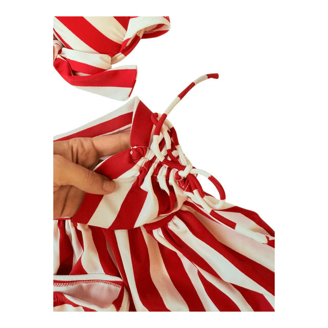 BNWT Red striped japanese 3 piece bikini set   