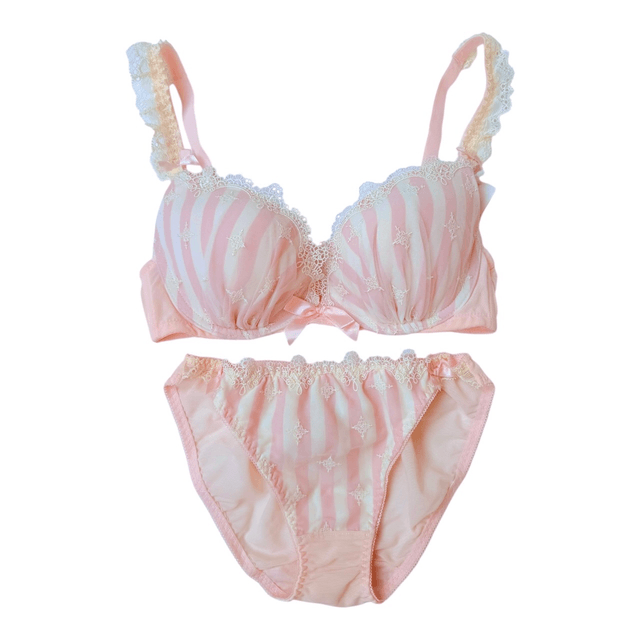 pink pinstripe Japanese Bra + Underwear Set UK 30D