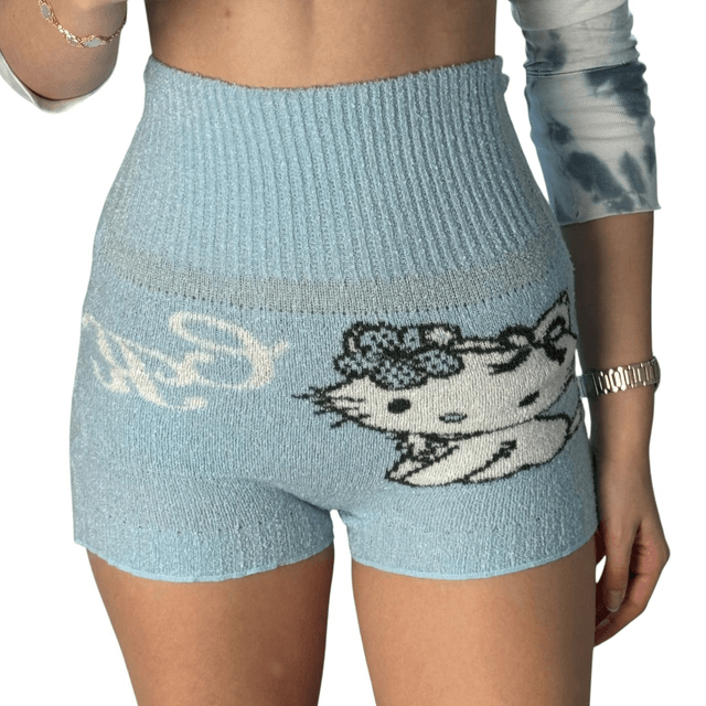 Charmmy Kitty Blue Knit Fold-Over Shorts