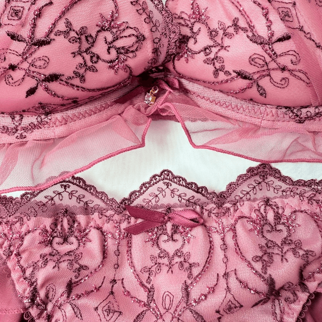 Mauve Princess Floral Japanese Bra + Underwear Set UK 34B    