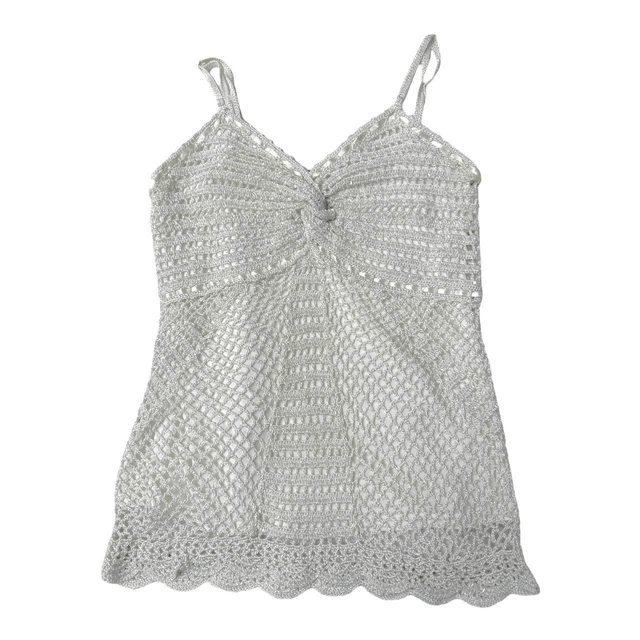 y2k white crochet and lined cami with beading 
