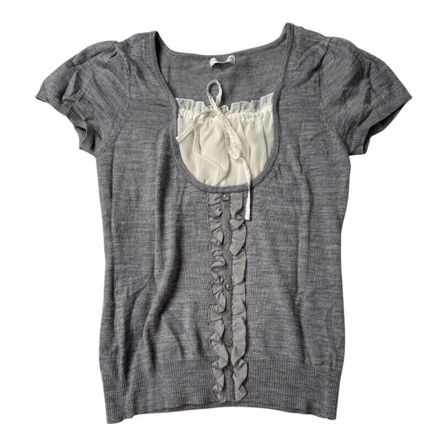 Japanese brand coquette grey short sleeve top and cardigan set