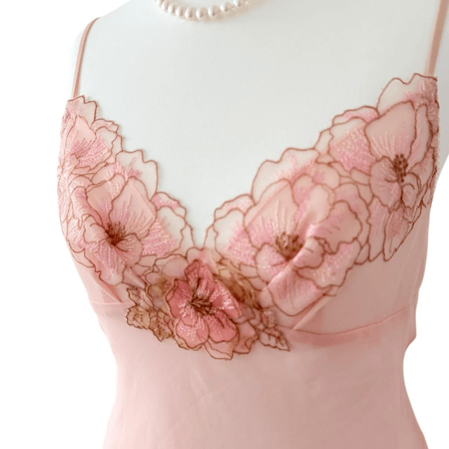 Japanese brand coquette pink silk floral embroidered cami 