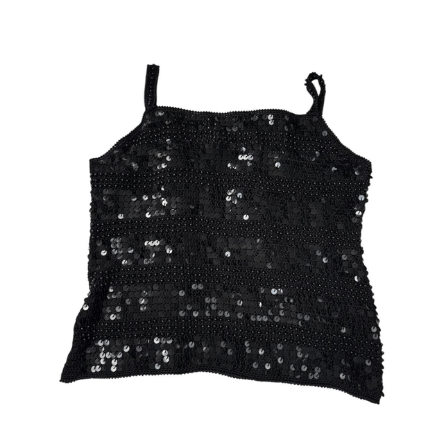 y2k black crochet/knit sequin beaded crop top cami 