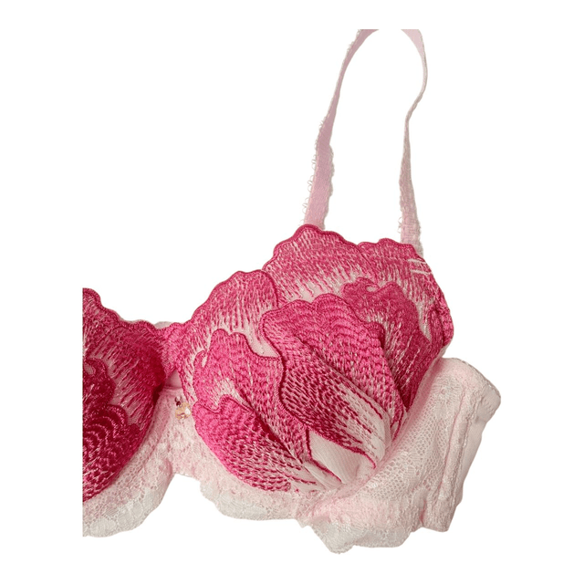 Pink mermaid petal embroidered Bra + Underwear Set UK 30B  