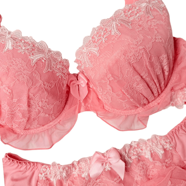 Pink princess bow Japanese Bra + Underwear Set UK 34DD   