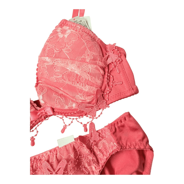 Hot pink butterfly lace Japanese Bra + Underwear Set UK 32C  