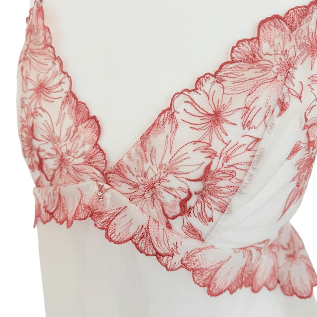 Japanese brand coquette white and rose red floral lace embroidered cups cami