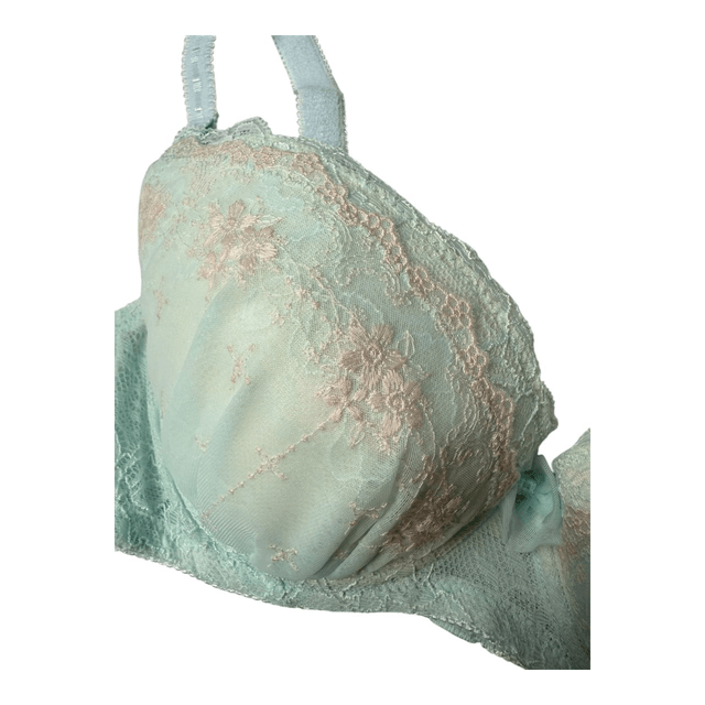 Mint green /  blue Floral Japanese Bra + Underwear Set UK 32DD   (1)
