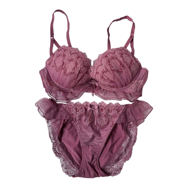 Pink princess Floral Embroidered Japanese Bra + Underwear Set UK 34C   