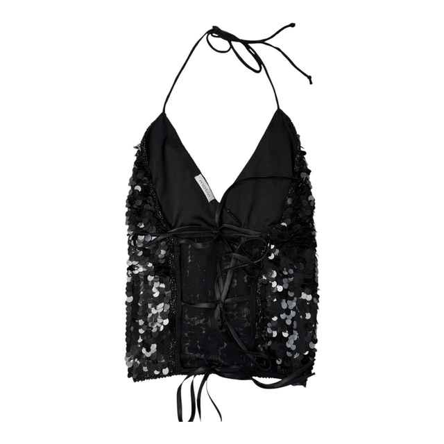 y2k motivi black sequin backless cami top 