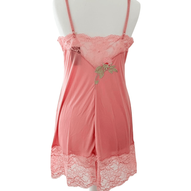 Japanese brand coquette pink floral appliqué slip dress 